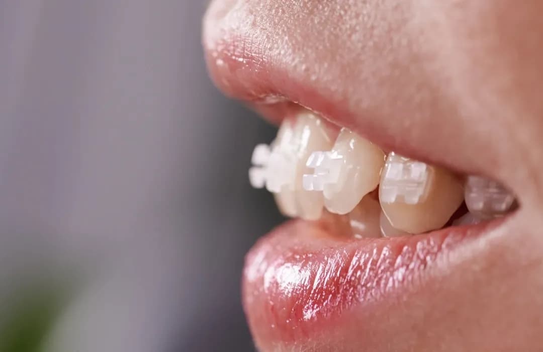 Pacient cu aparat dentar cu bracketi din safir