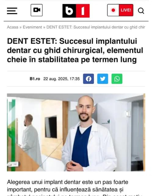 Preluare articol B1TV - Implant dentar cu ghid chirurgical