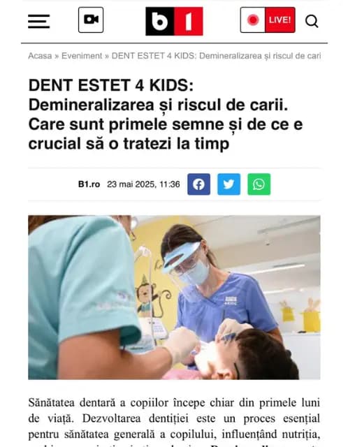 Preluare articol B1TV - Demineralizare si carii dentare copii