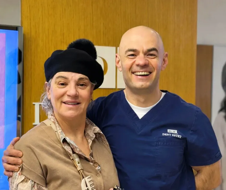 Maia Morgenstern și Dr. Vasile Brănici zâmbind - Implantologie - București